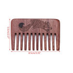 Natural Peach Wood Classic Broad Teeth Handle Comb (Fox Design) - 6