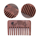 Natural Peach Wood Classic Broad Teeth Handle Comb (Fox Design) - 6