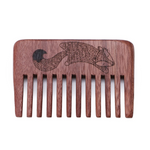 Natural Peach Wood Classic Broad Teeth Handle Comb (Fox Design) - 6