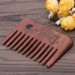Natural Peach Wood Classic Broad Teeth Handle Comb (Fox Design) - 6