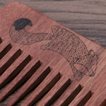 Natural Peach Wood Classic Broad Teeth Handle Comb (Fox Design) - 6