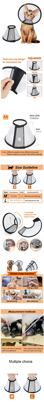 Vivifying Cat Cone, Adjustable Recovery Pet Cone, Lightweight Plastic Elizabethan Collar for Cats, Mini Dogs and Rabbits