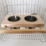 Bird Feeder Stainless Steel Pet Parrot Feeding Bowl with Wooden Stand Feeding Watering Supplies for Birds Double Bowl