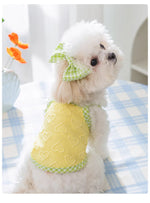 Spring and Summer Dog Cute Love Relief Texture Bow Strap Cat Tank Top Pet Dog Clothes Puppy Clothes Dog Costume
