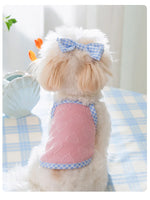 Spring and Summer Dog Cute Love Relief Texture Bow Strap Cat Tank Top Pet Dog Clothes Puppy Clothes Dog Costume