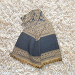 Beige shawl with navy blue pattern