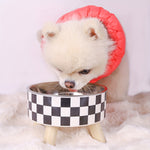 Stainless Steel Elevated Pet Food Bowl – Black & White Checkerboard