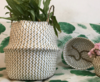 Seagrass Straw Baskets - WHITE & GOLDEN ZIG ZAG