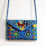 Embroidered Ethnic Boho Shoulder Crossbody Bag - Blue