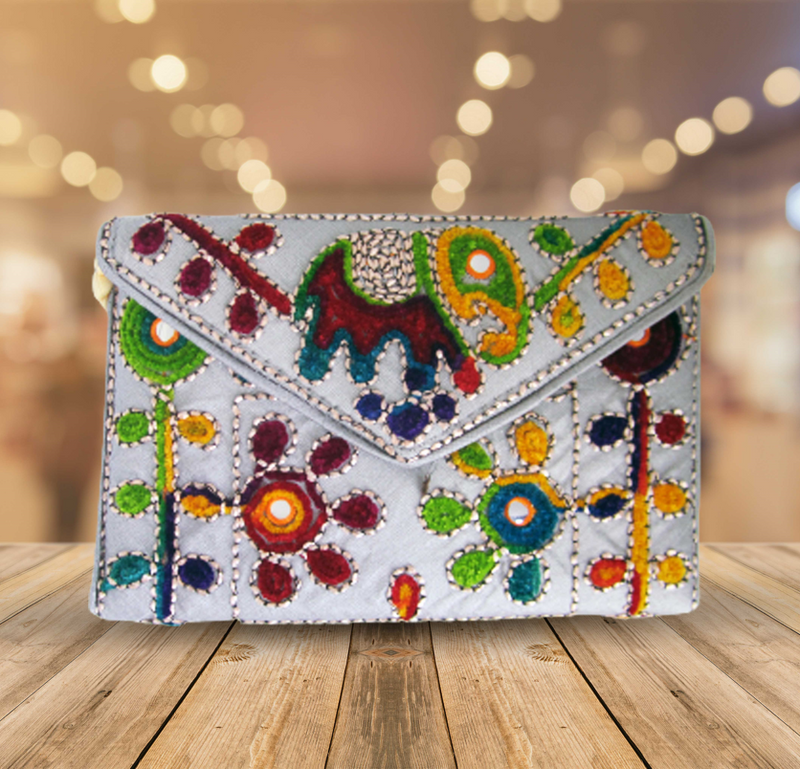 Embroidered Ethnic Boho Shoulder Crossbody Bag - White