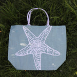 Jute Shopping Bag SeaGrn Starfish - Big