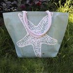 Jute Shopping Bag SeaGrn Starfish - Big