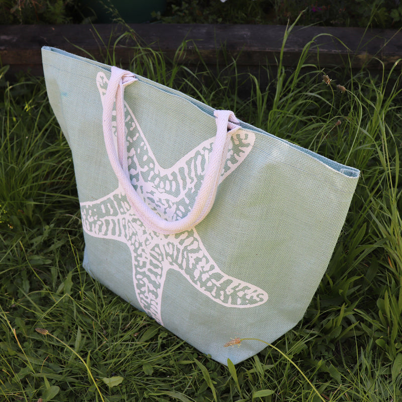 Jute Shopping Bag SeaGrn Starfish - Big