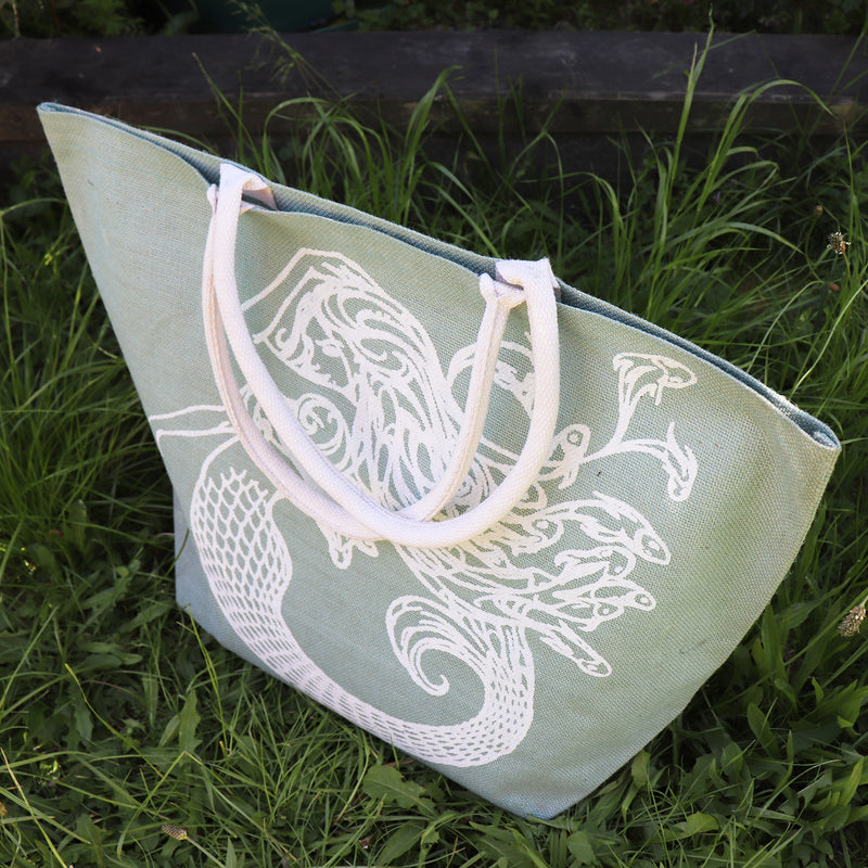 Jute Shopping Bag SeaGrn Mermaid - Big