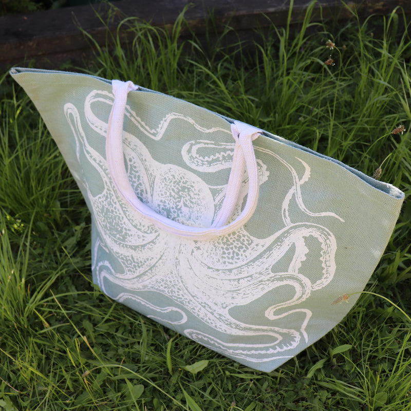 Jute Shopping Bag SeaGrn Octopus - Big