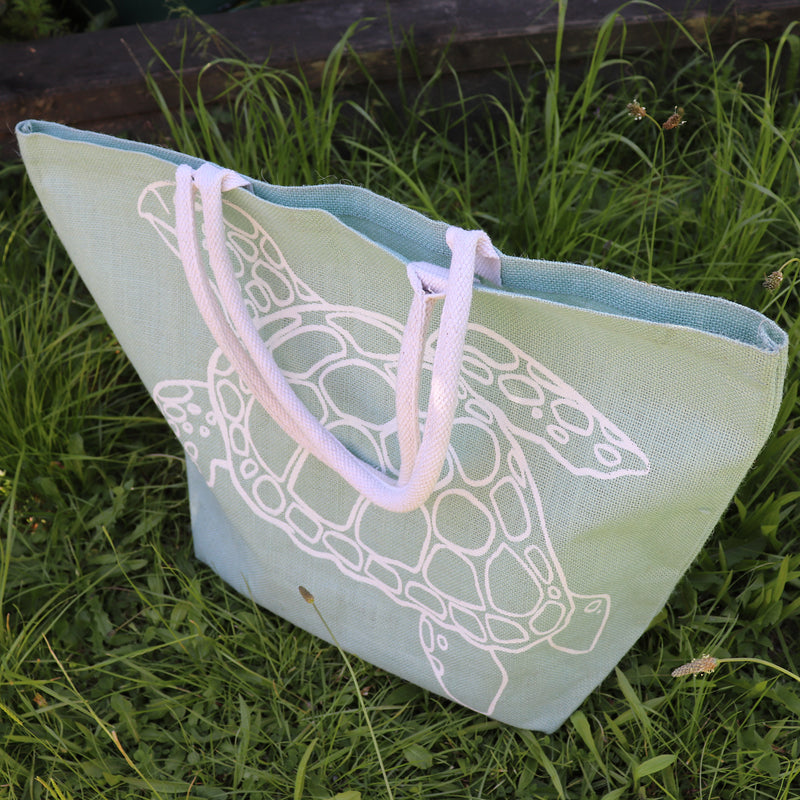 Jute Shopping Bag SeaGrn Turtle - Big