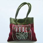 Ethnic Green and Red embroidered silk handbag