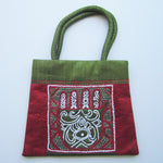 Ethnic Green and Red embroidered silk handbag
