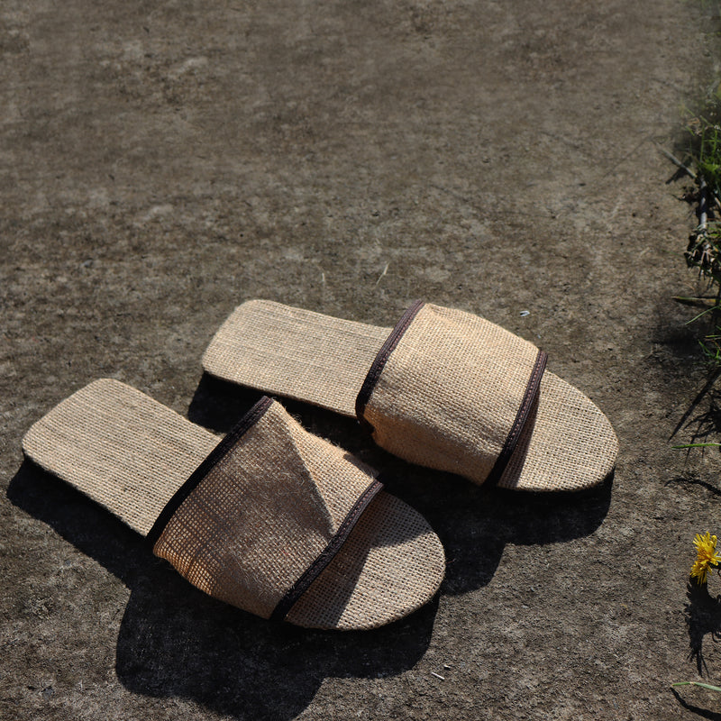 Jute Slip On Slippers Open - Lgt Brwn (size L)