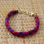 Purple with Pink Beads - Handmade Vintage Cloth Bracelets