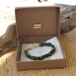 Green with Golden Beads - Handmade Vintage Cloth Bracelets
