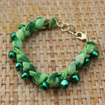Green with Green Bells - Handmade Vintage Cloth Bracelets