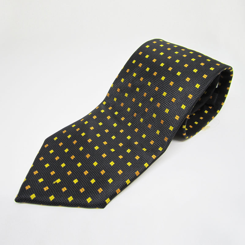 Black base Yellow Orange square - Men Neck Tie