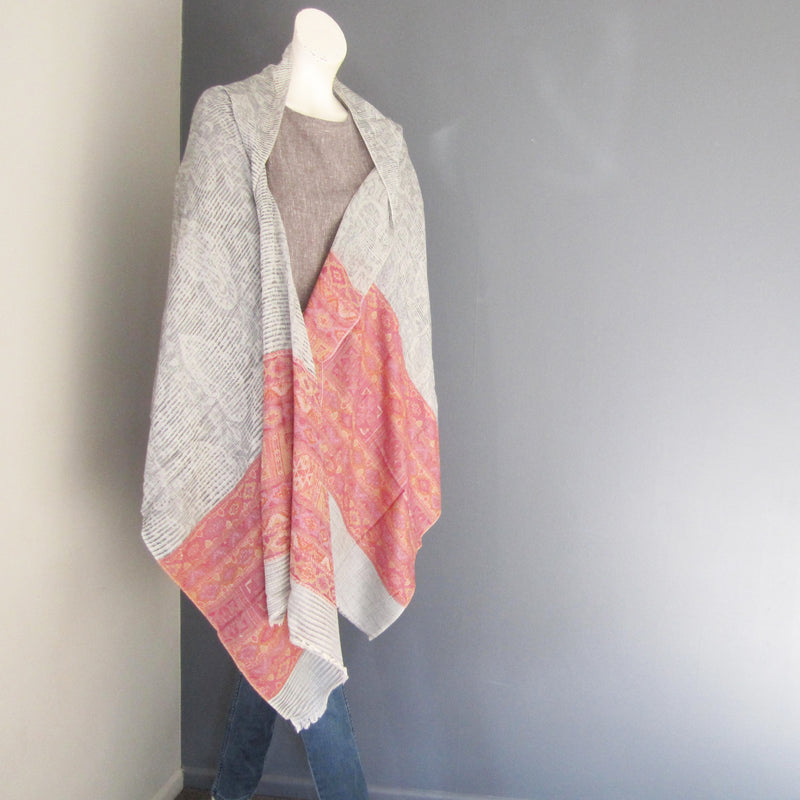 Pashmina - Grey with self patterned dark Pink border Stole