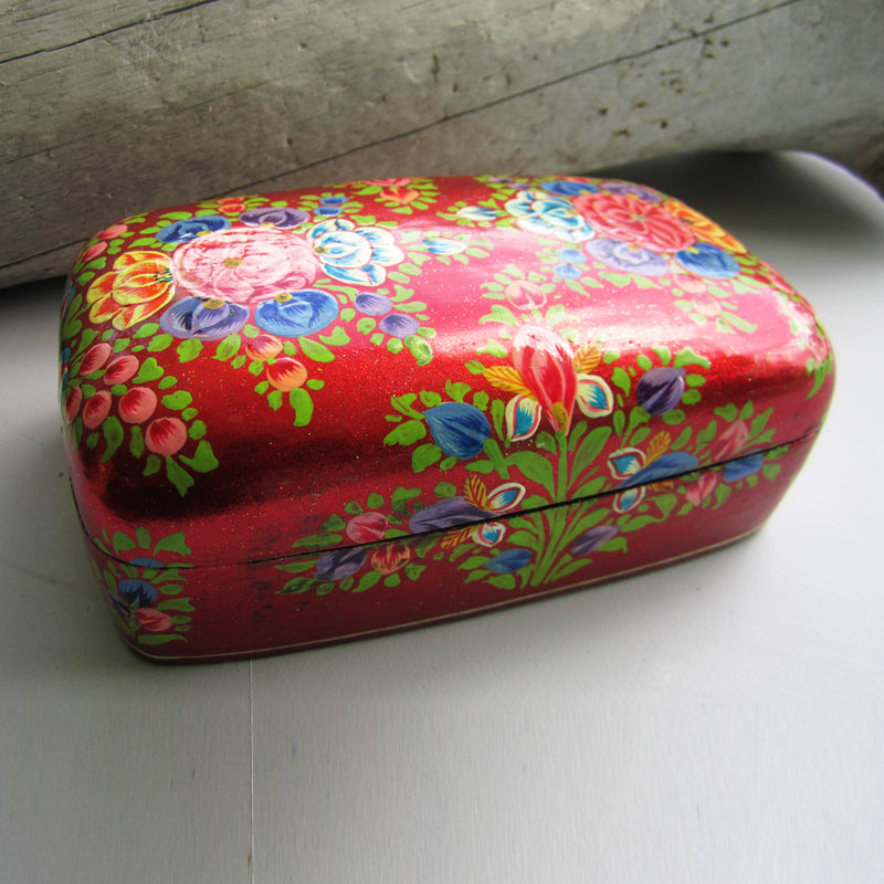 Paper Mache Gift Box - Red (multicoloured flowers)
