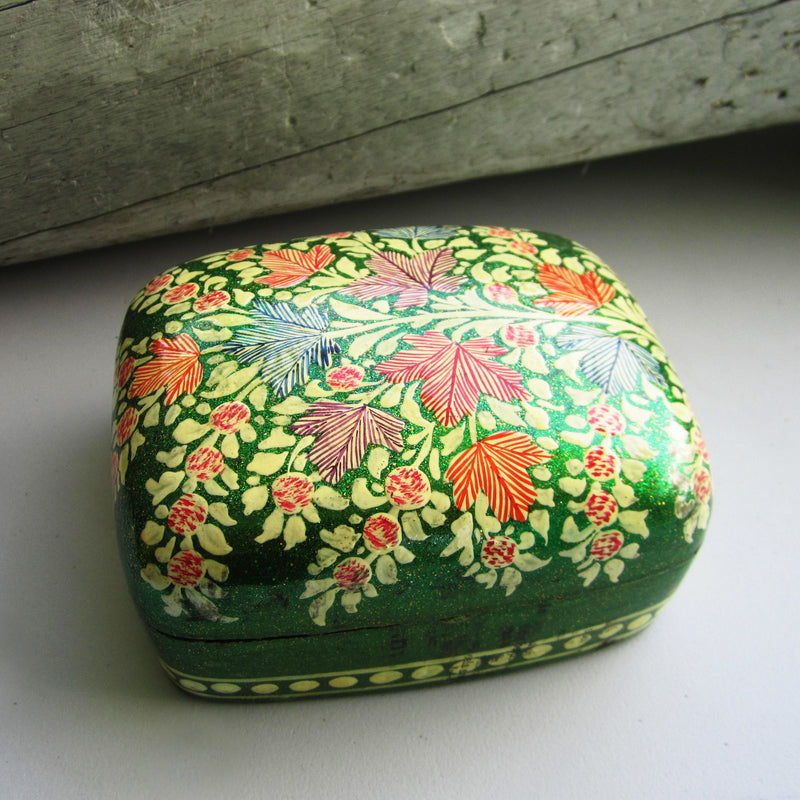 Paper Mache Gift Box - Green (Yellow flowers)