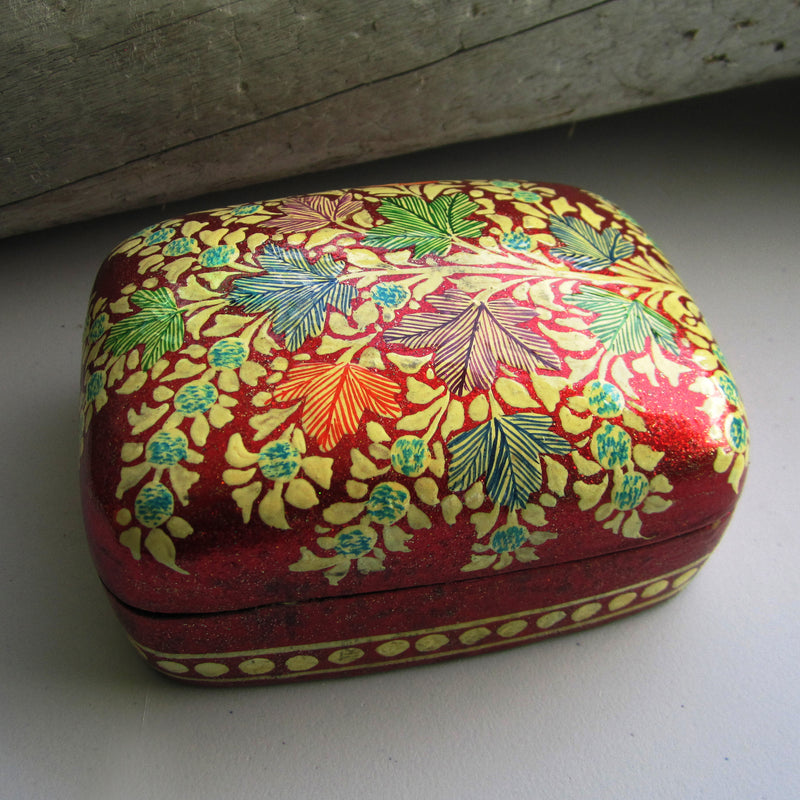 Paper Mache Gift Box - Red (Yellow flowers)