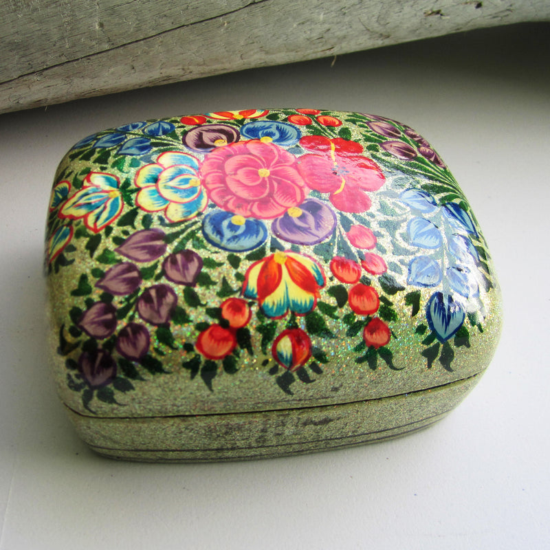 Paper Mache Gift Box - Grey (Yellow flowers)