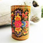 Paper Mache Pen Stand - Gold (Multicoloured flowers)