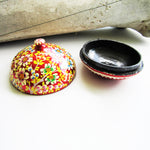 Paper Mache Round Gift Box - Red (Yellow flowers)