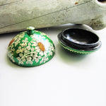Paper Mache Round Gift Box - Green (Yellow flowers)