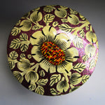 Paper Mache Small and Round Trinket Box - Dark Red (Yellow flowers)