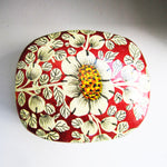 Paper Mache Square Trinket Box - Red (White flowers)