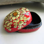Paper Mache Square Trinket Box - Red (White flowers)