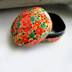 Paper Mache Square Trinket Box - Gold (Orange flowers)