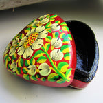 Paper Mache Heart Trinket Box - Red (White, Yellow and Green flowers)