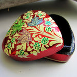 Paper Mache Heart Trinket Box - Red (Yellow and Green flowers)