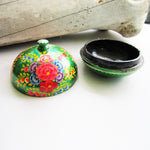 Paper Mache Round Gift Box - Green (Orange, Yellow, Blue and Yellow flowers)