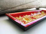 Paper Mache Tray - Red (Yellow and Golden flowers)