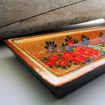Paper Mache Tray - Golden (Red, Yellow, and Green flowers)