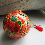 Paper Mache Ball - Yellow (Orange and Green flowers)