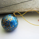 Paper Mache Ball - Blue (Golden flowers)