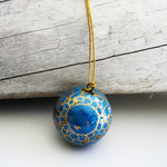 Paper Mache Ball - Blue (Golden flowers)