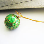 Paper Mache Ball - Green (Golden flowers)