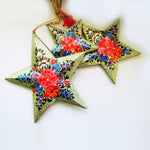 Paper Mache Star - Grey (Red flowers)