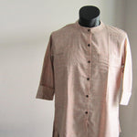 Peach and Grey Stripes 3/4th Sleeve With Pocket 100% Cotton Summer Shirts